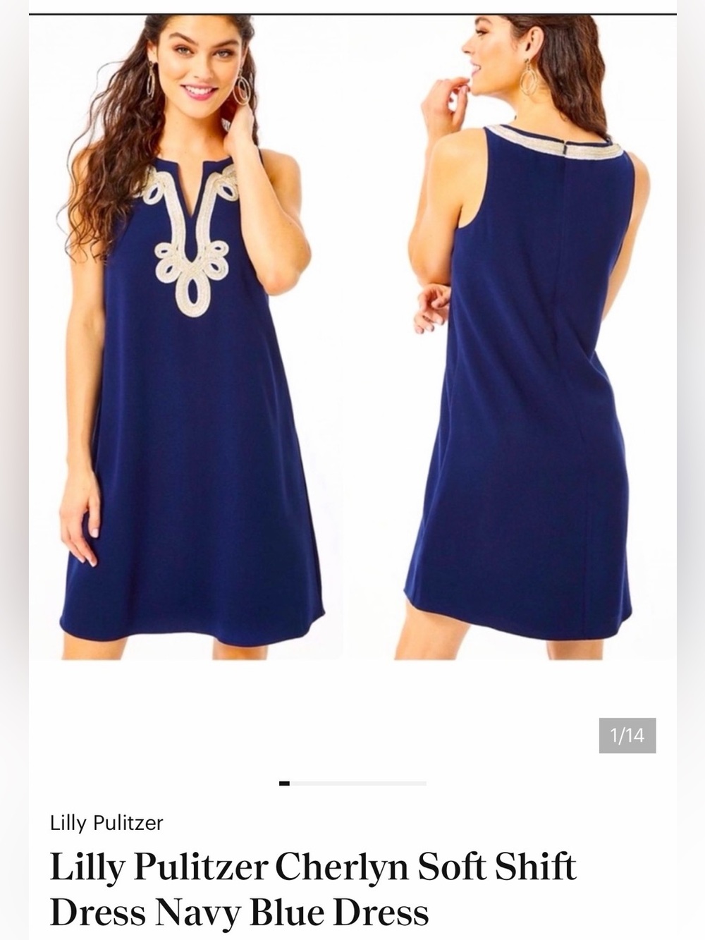 Lilly Pulitzer Navy Shift Dress with Cream Embroidered Yoke